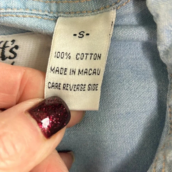 Witts End Vintage Light Denim Chambray Lace Trim Button Front Shirt Size Small - Picture 2 of 8